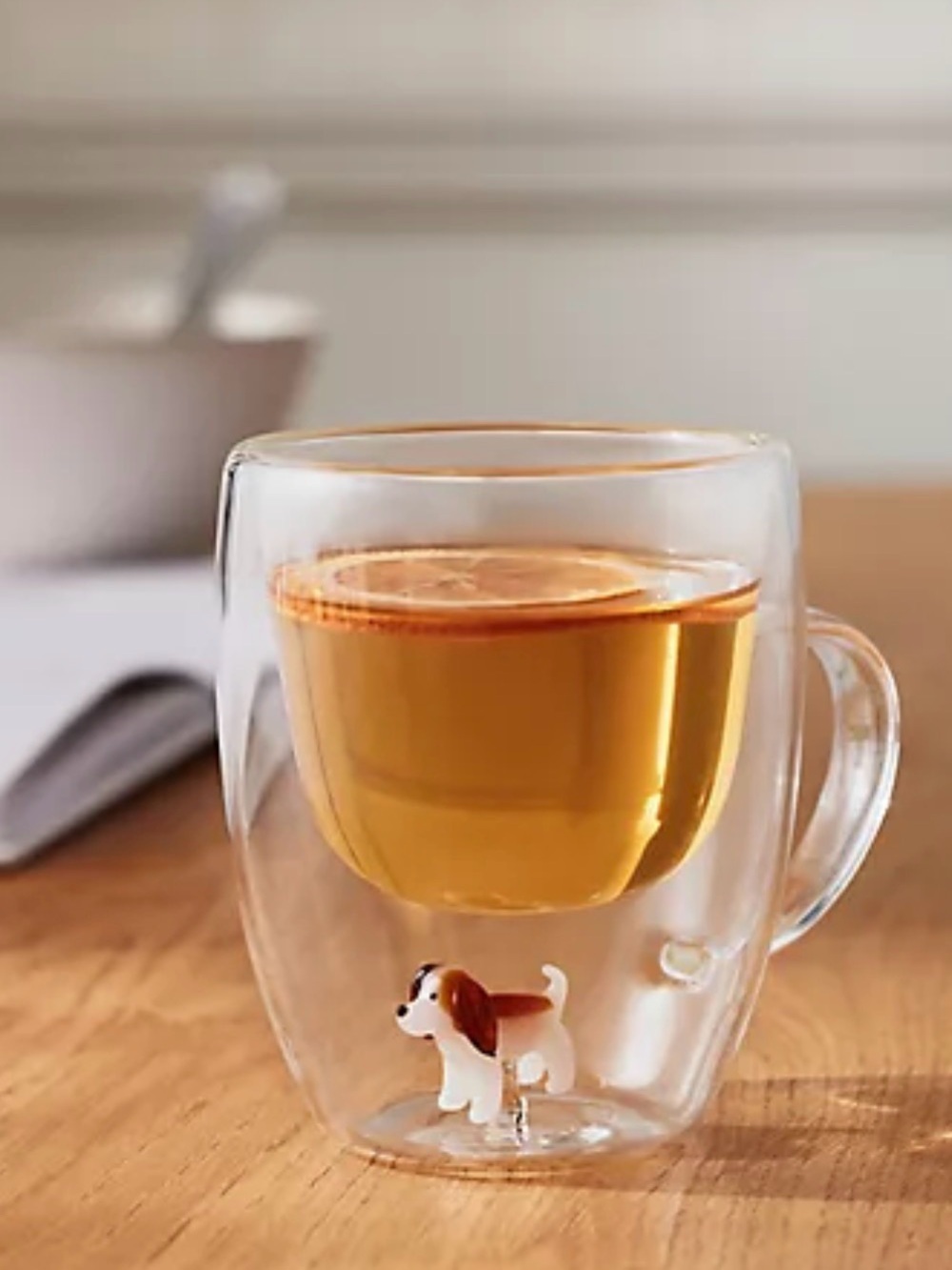 NEW Anthropologie Dog Accent Double-Wall Glass Mug - Brown & White πΆ